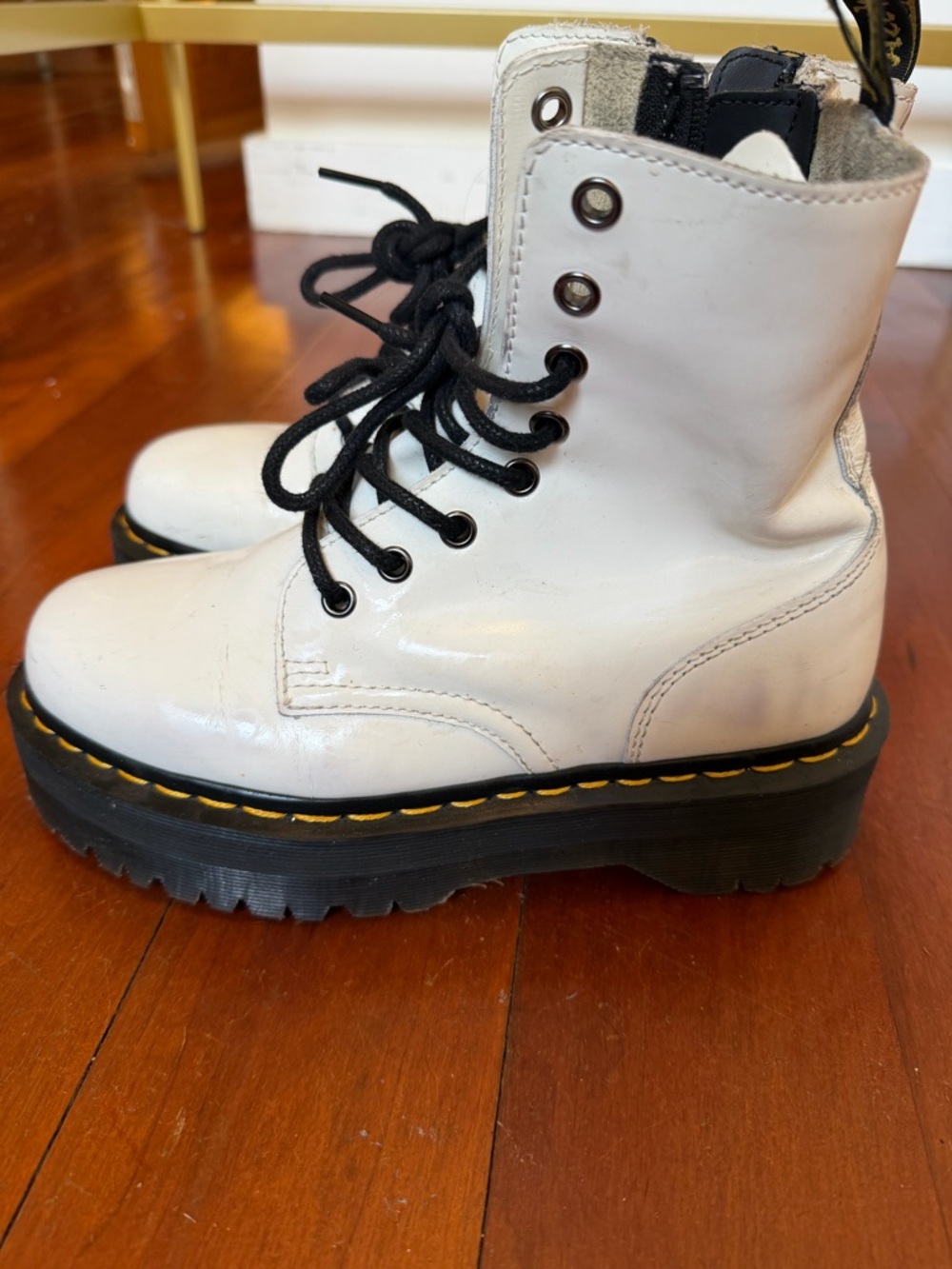 Dr. Martens White Leather Lace-Up Platform Boots with Black Laces